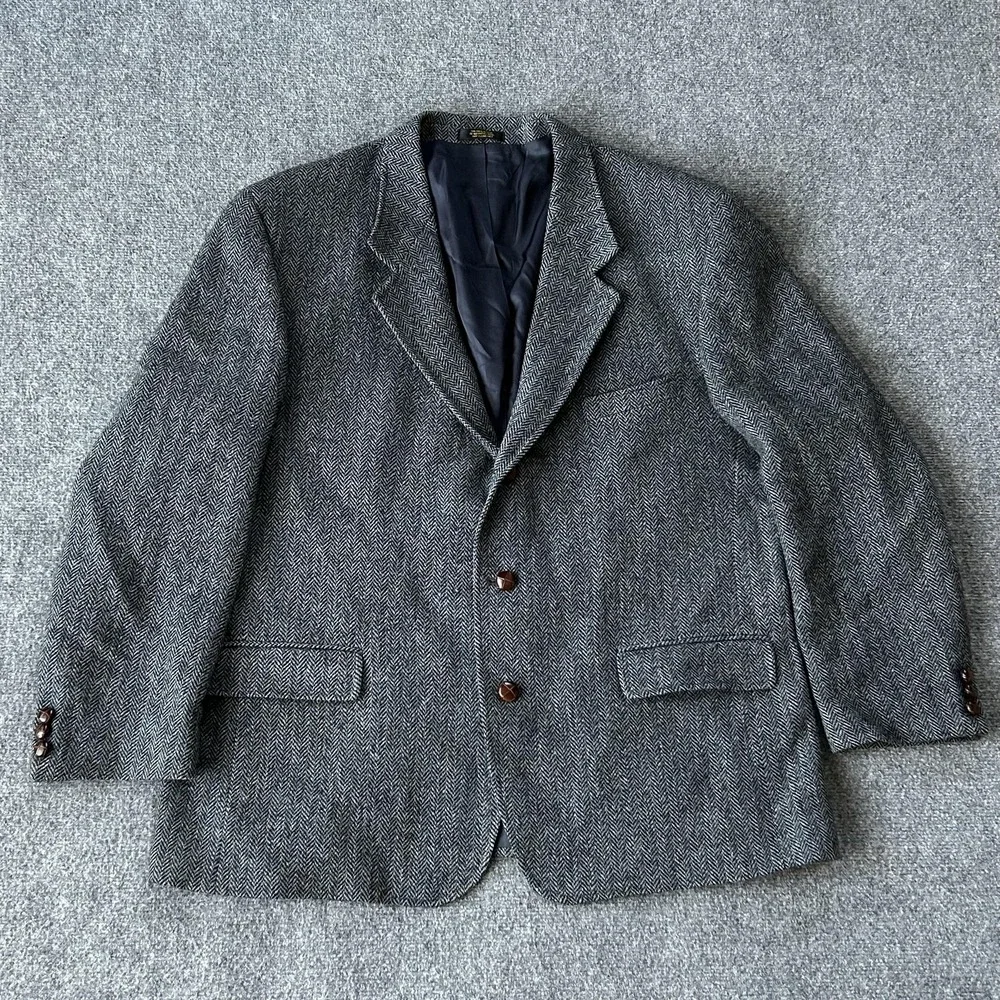 Vintage Orvis Harris Tweed Blazer Coat Mens 46 Wool Herringbone‎ 2 Button USA